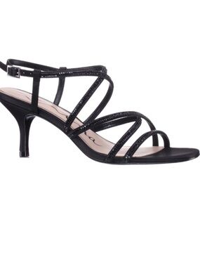 New in box Nina Briegh Black Strappy Mid heel Sandals, Satin Embellished, 9.5